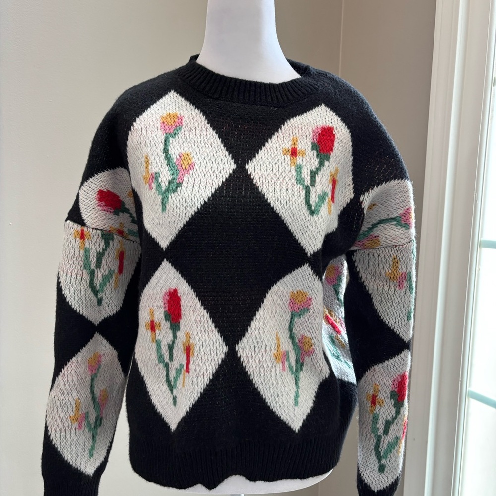 Amazon Black and White Floral Sweater